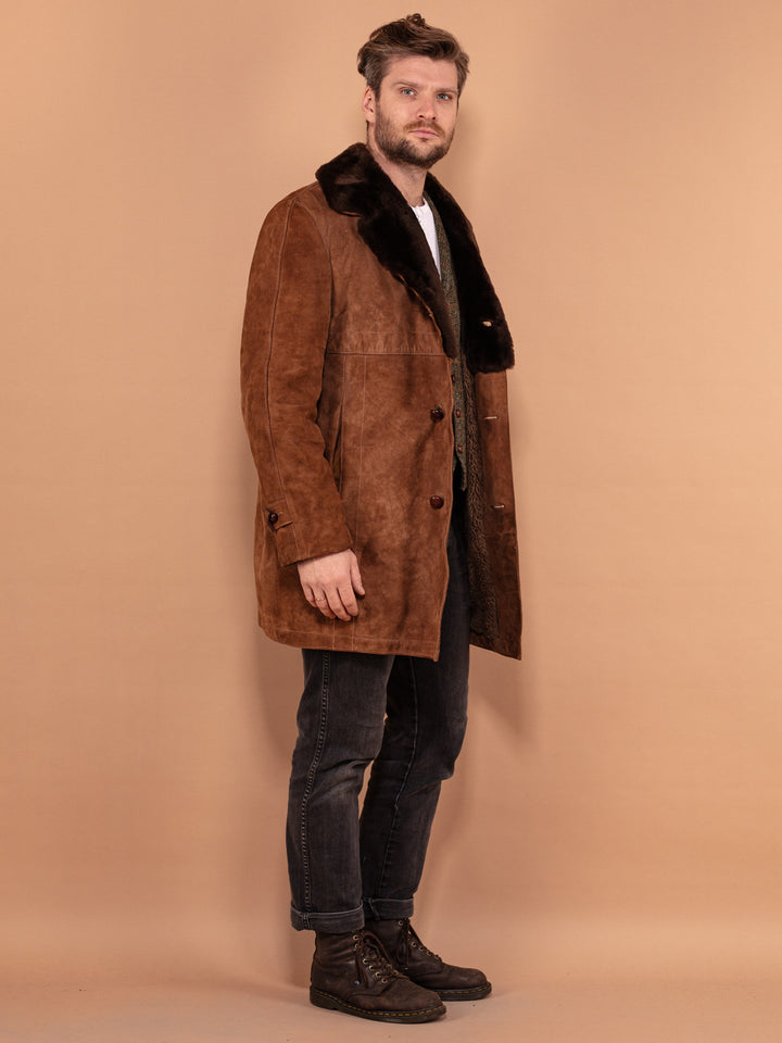 Vintage 70's Men Suede Sherpa Coat in Brown - NorthernGrip