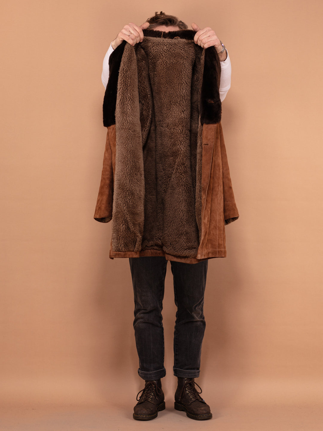 Vintage 70's Men Suede Sherpa Coat in Brown - NorthernGrip