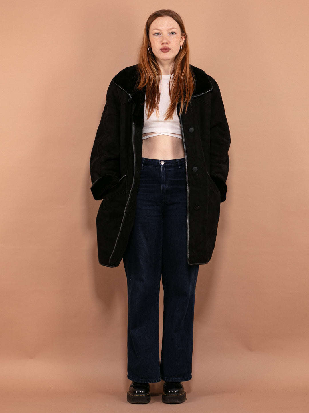 Vintage 80's Women Sheepskin Coat in Black - NorthernGrip