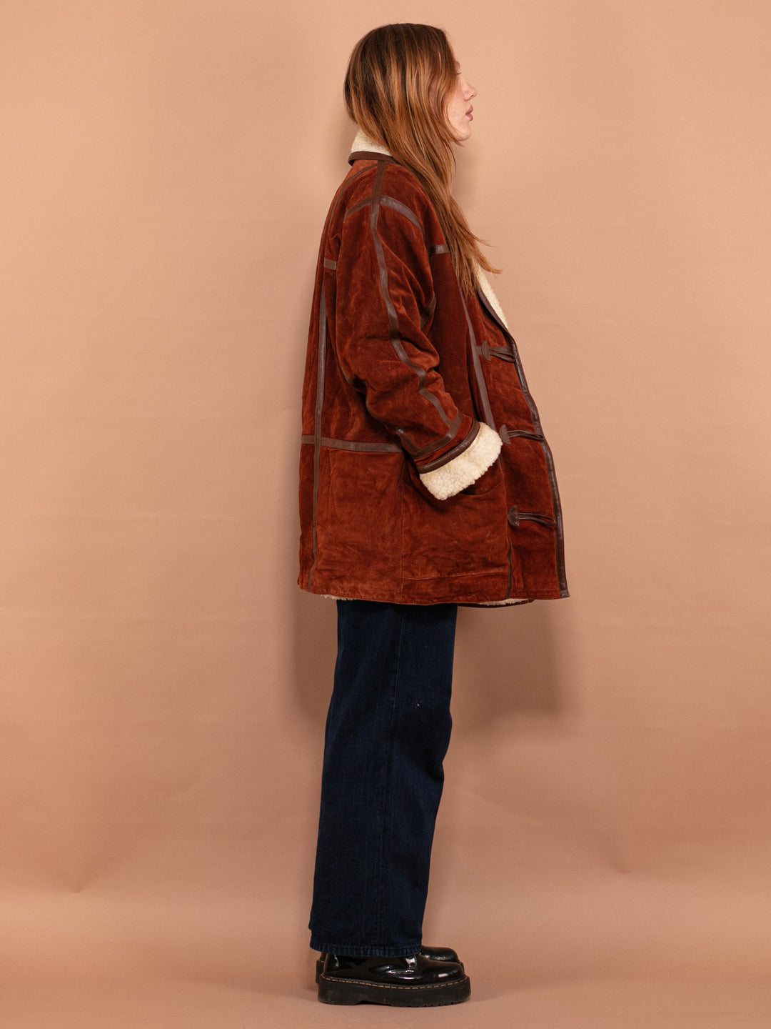 Vintage 90's Suede Sherpa Coat in Brown - NorthernGrip