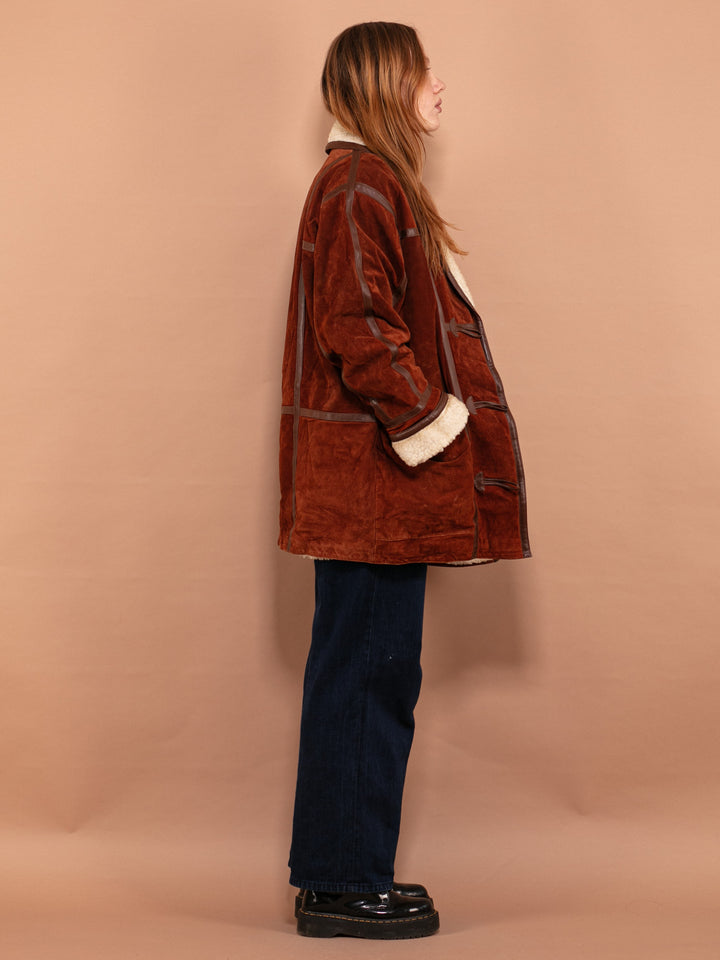 Vintage 90's Suede Sherpa Coat in Brown - NorthernGrip