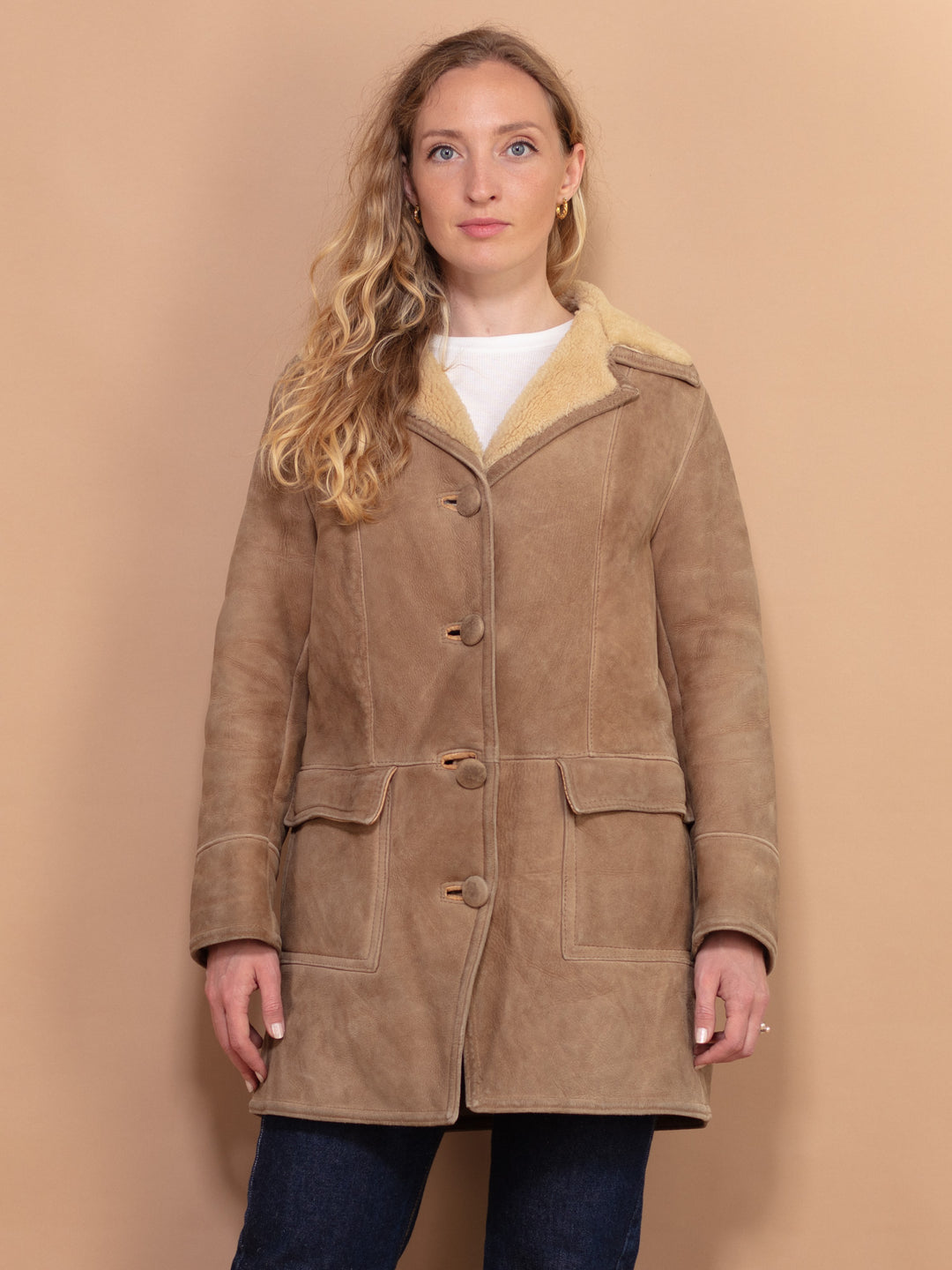 Vintage 70's Women Shearling Coat in Beige - NorthernGrip