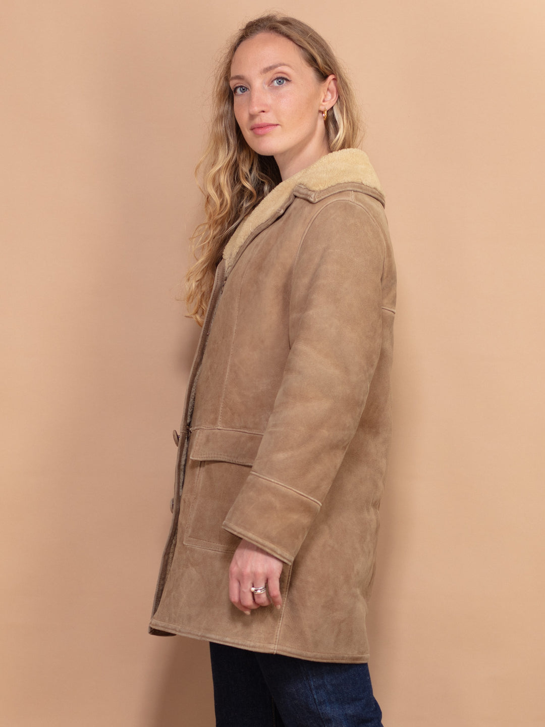 Vintage 70's Women Shearling Coat in Beige - NorthernGrip