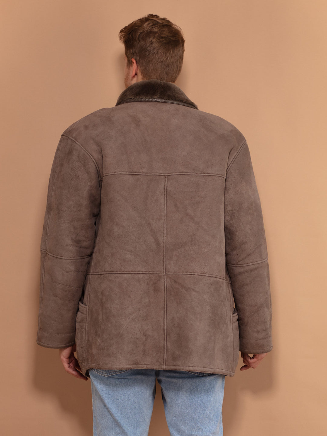 Vintage 70's Men Sheepskin Coat in Beige - NorthernGrip