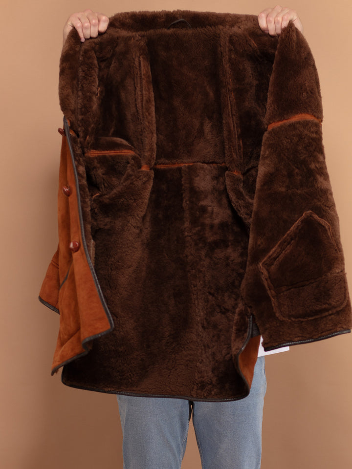 Vintage 70's Men Sheepskin Coat in Brown - NorthernGrip