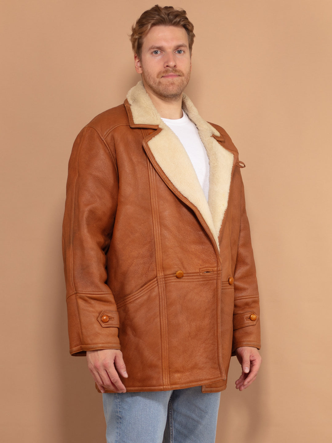 Vintage 70's Men Shearling Coat in Brown - NorthernGrip