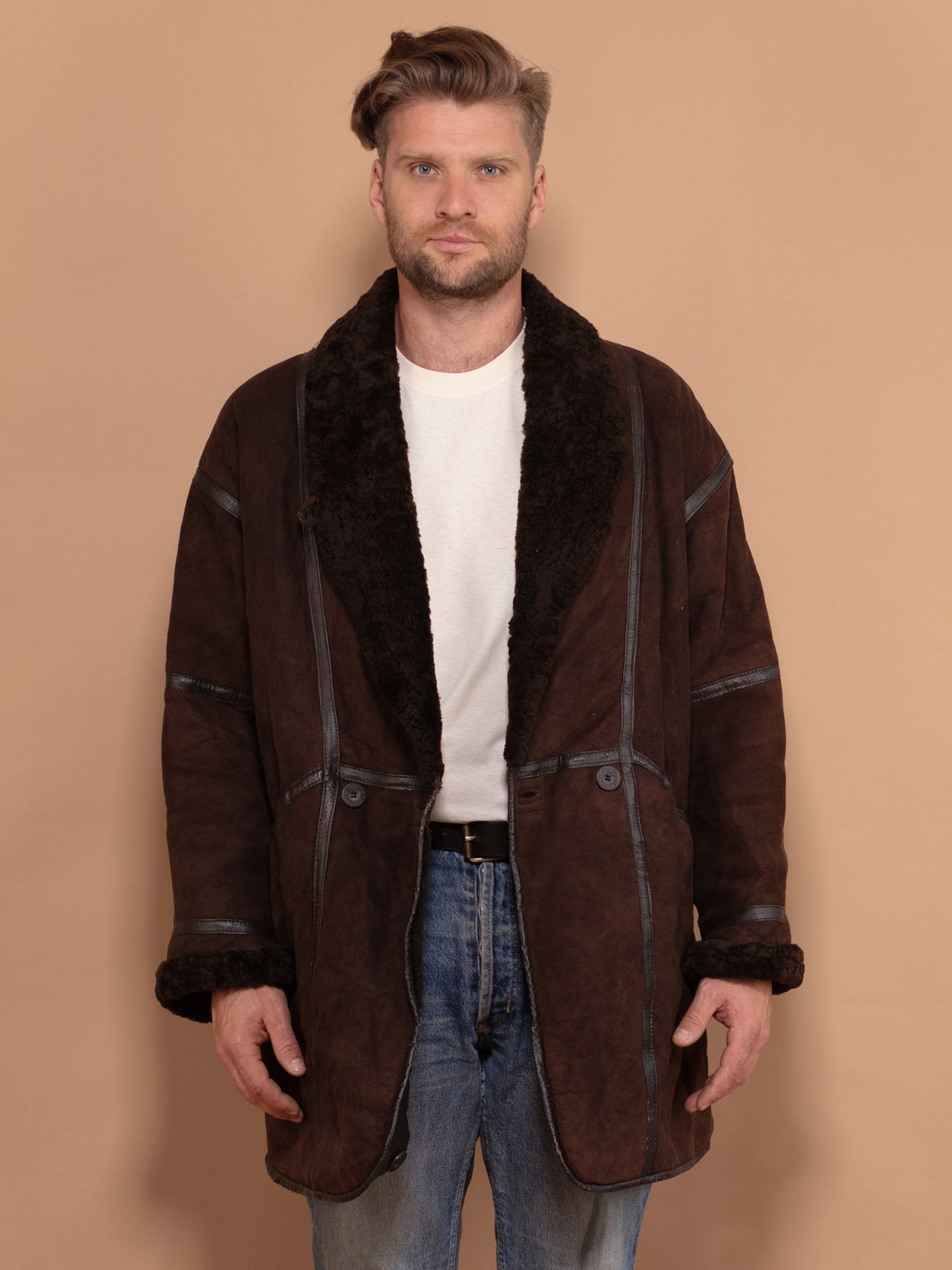 Vintage 80's Men Shearling Coat in Brown - NorthernGrip