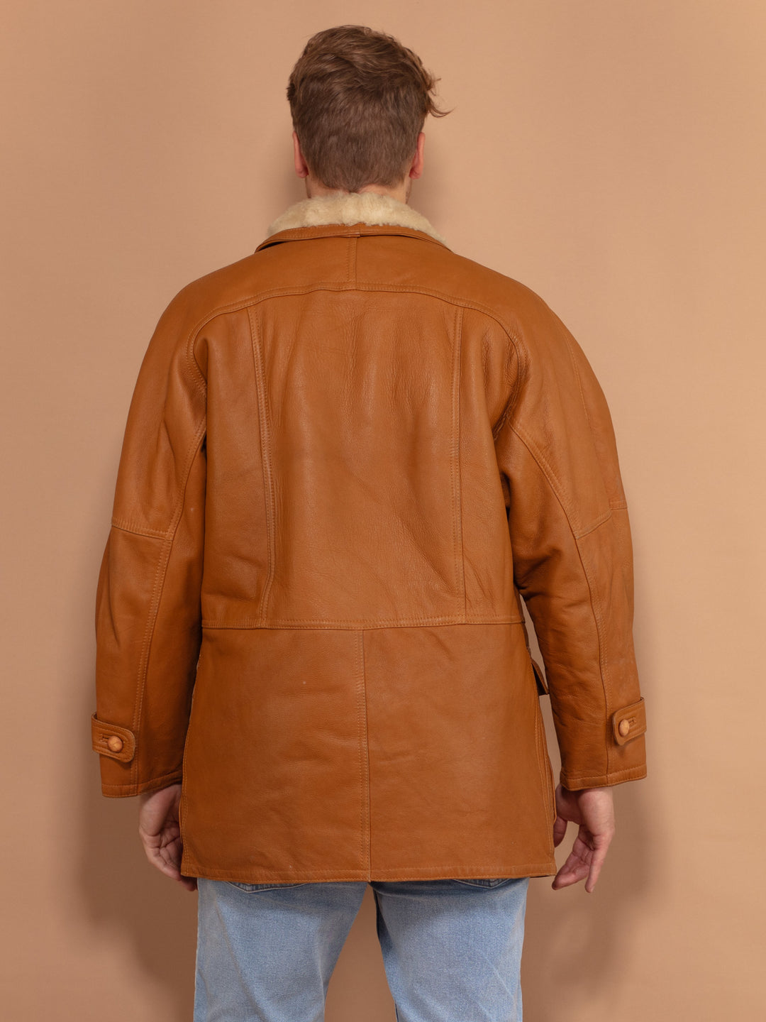 Vintage 80's Men Sheepskin Coat in Brown - NorthernGrip