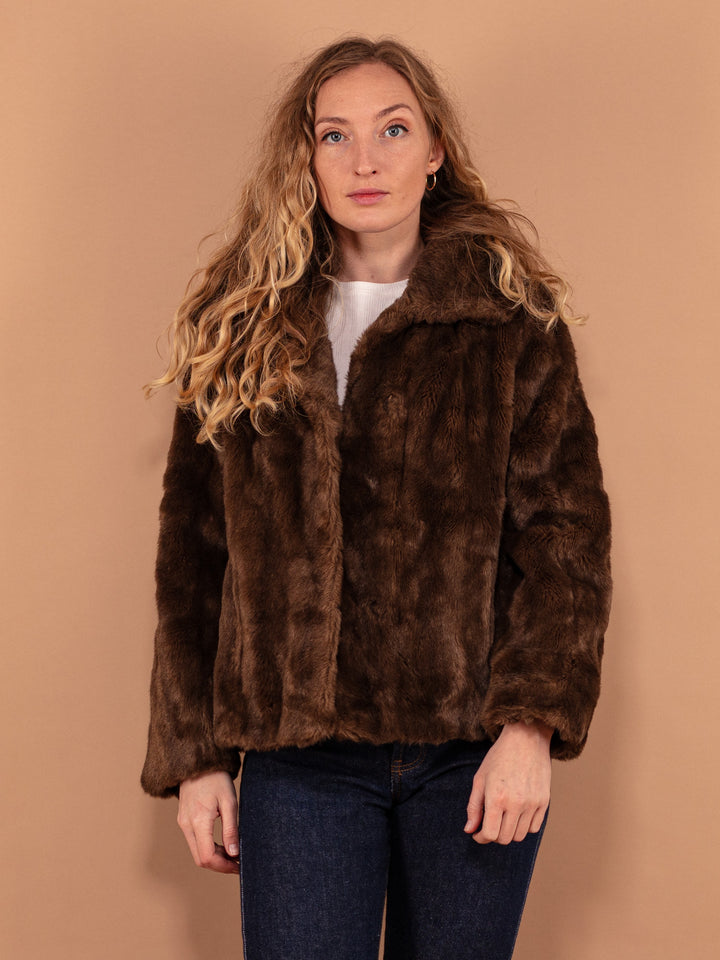 Vintage 80's Women Faux Fur Jacket in Brown - NorthernGrip