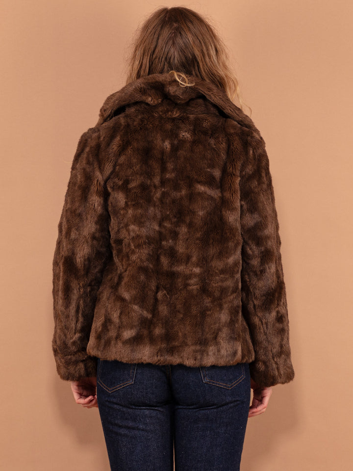 Vintage 80's Women Faux Fur Jacket in Brown - NorthernGrip