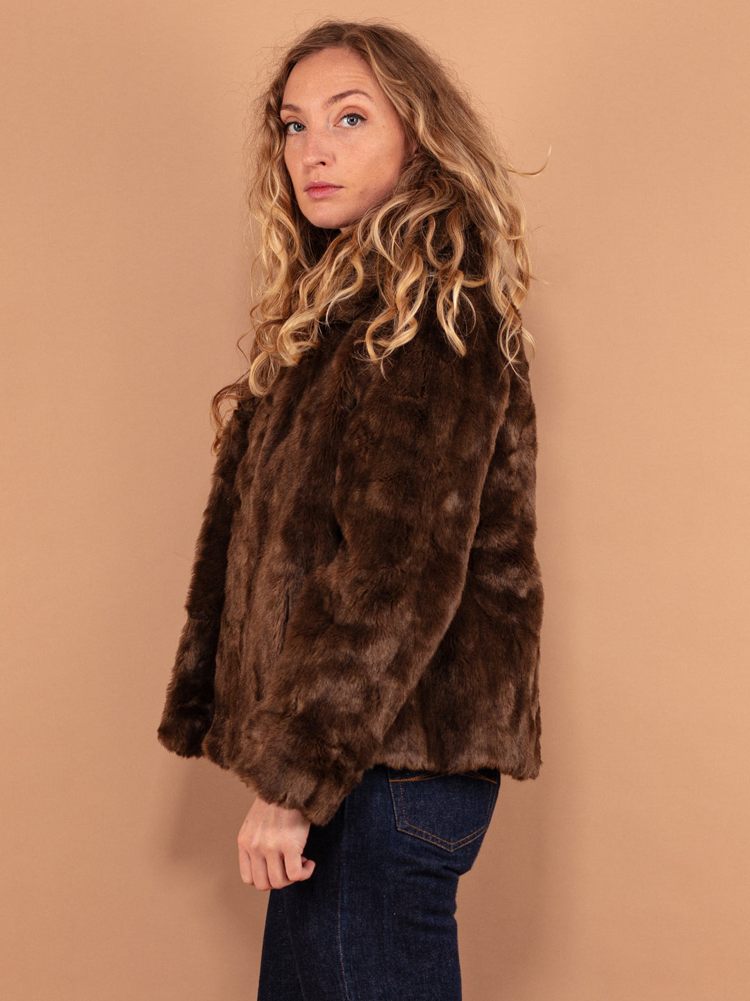 Vintage 80's Women Faux Fur Jacket in Brown - NorthernGrip
