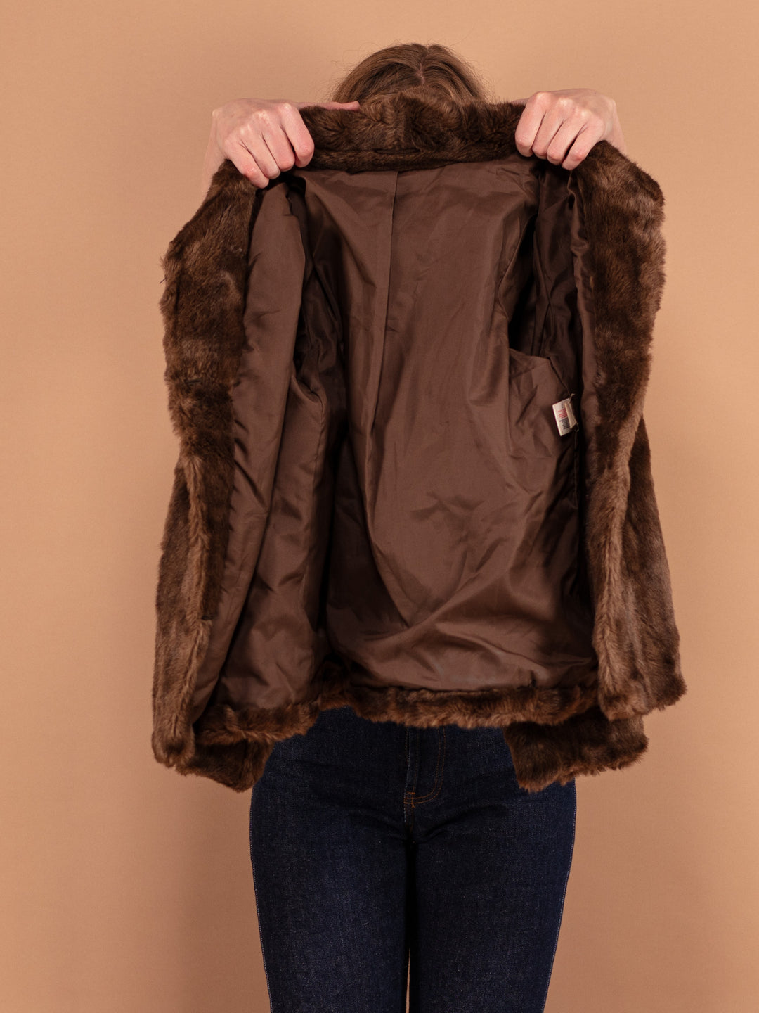 Vintage 80's Women Faux Fur Jacket in Brown - NorthernGrip