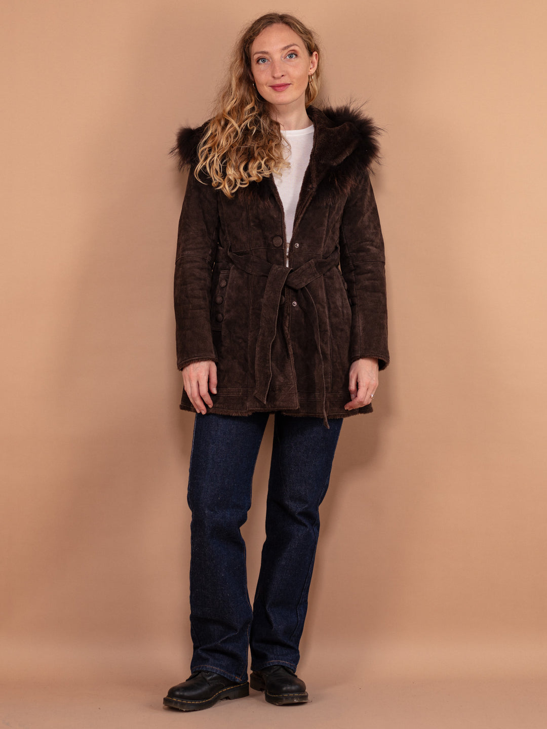 Vintage 90's Faux Penny Lane Coat in Brown - NorthernGrip