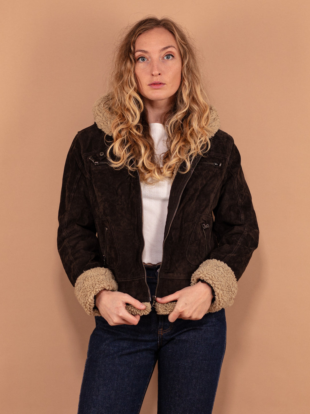 Vintage 00's Women Faux Shearling Jacket in Brown - NorthernGrip