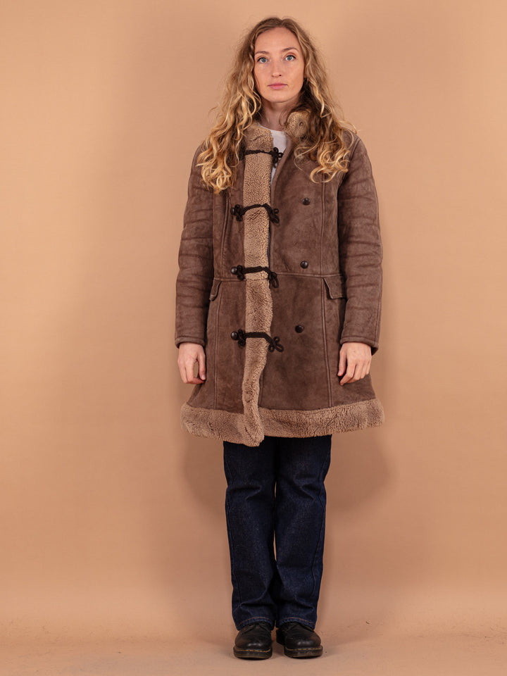Vintage 70's Women Sheepskin Shearling Coat in Brown - NorthernGrip