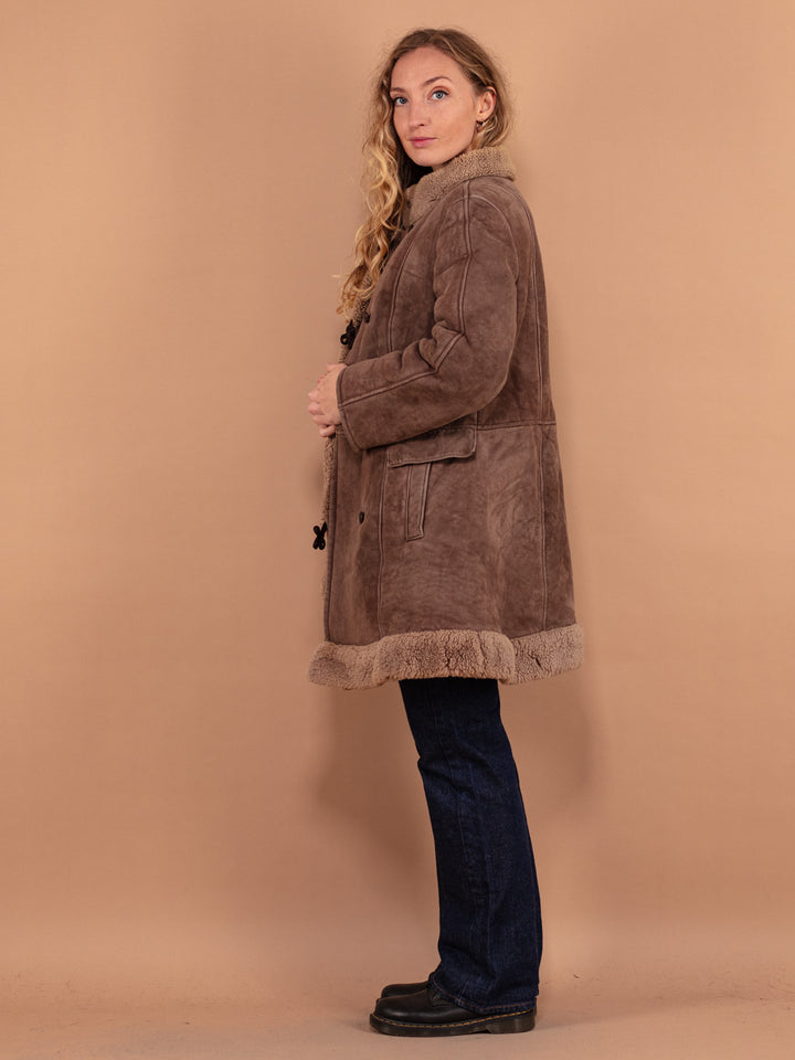 Vintage 70's Women Sheepskin Shearling Coat in Brown - NorthernGrip