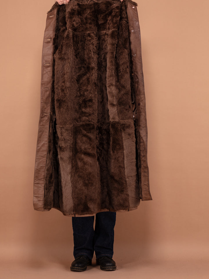 Vintage 80's Women Sheepskin Maxi Coat in Brown - NorthernGrip