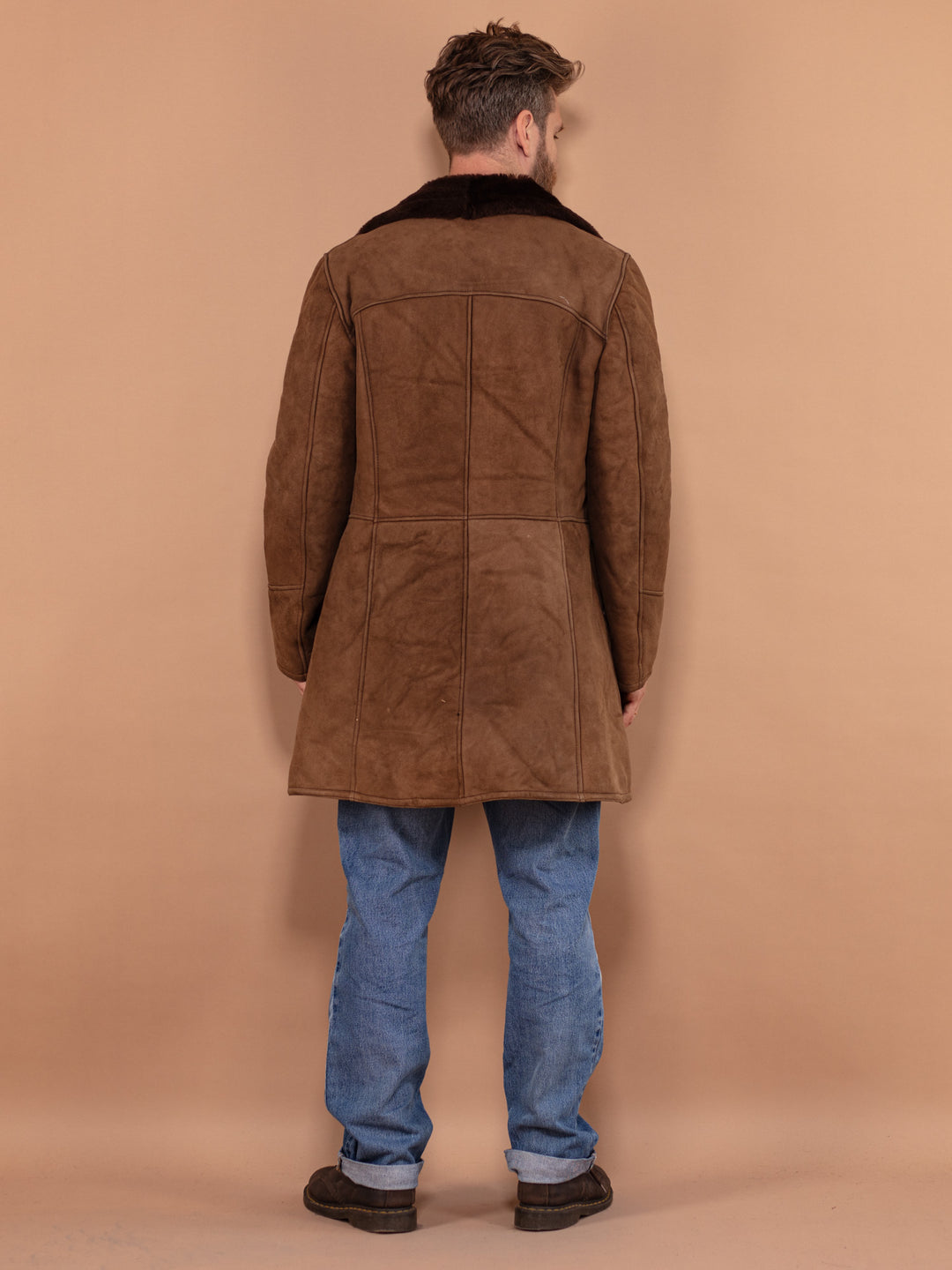 Vintage 70's Men Sheepskin Coat in Brown - NorthernGrip