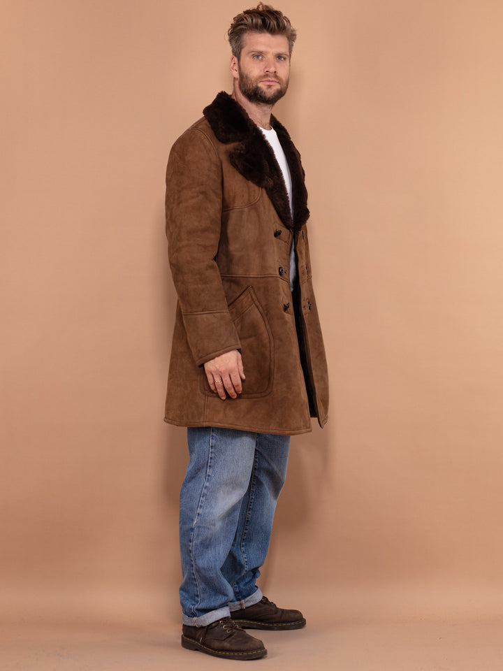 Vintage 70's Men Sheepskin Coat in Brown - NorthernGrip