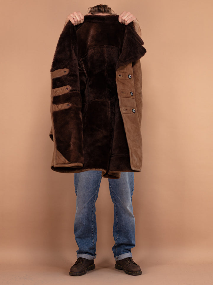Vintage 70's Men Sheepskin Coat in Brown - NorthernGrip