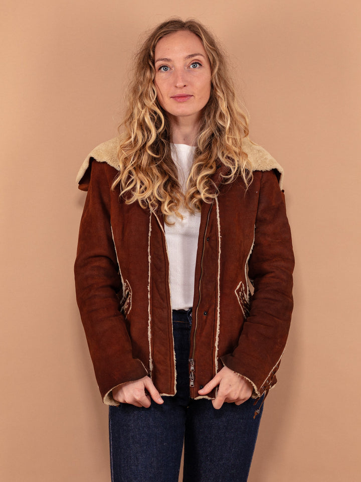 Vintage 70's Women Sheepskin Jacket in Brown - NorthernGrip