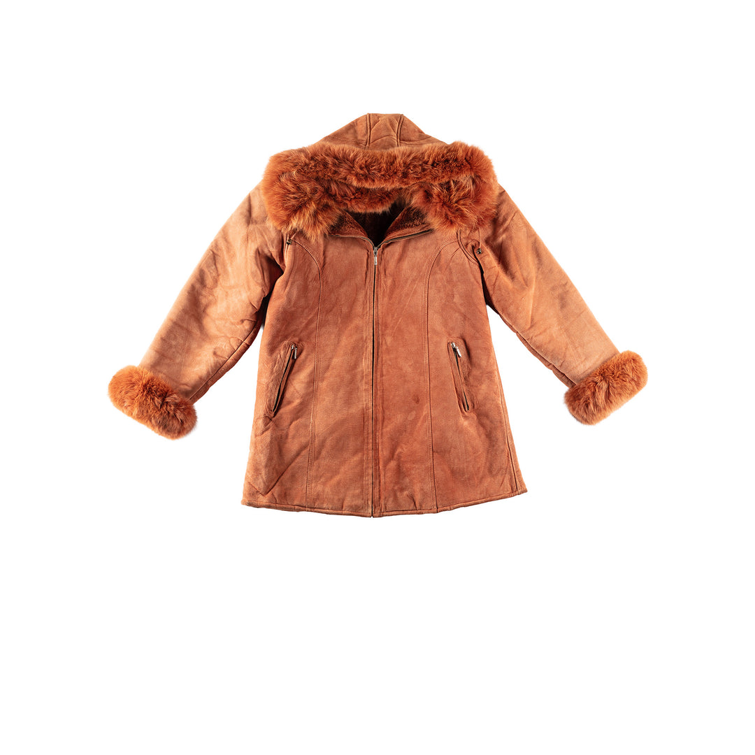 Vintage 80's Women Faux Sheepskin Coat in OrangeMN238