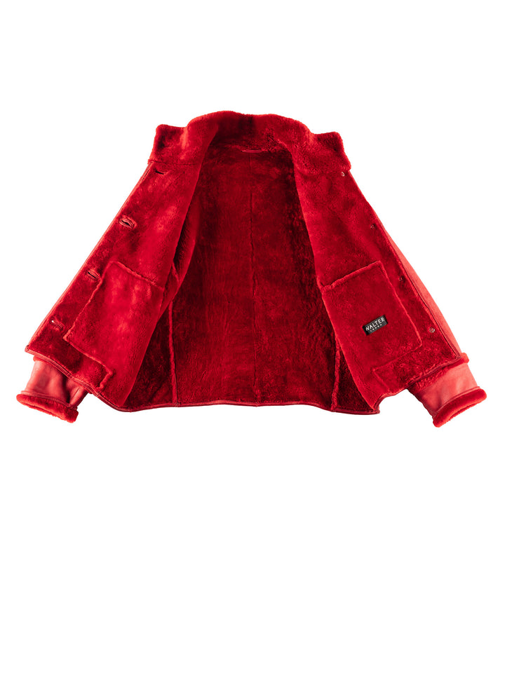 Vintage 80's Women Sheepskin Jacket in RedMN244