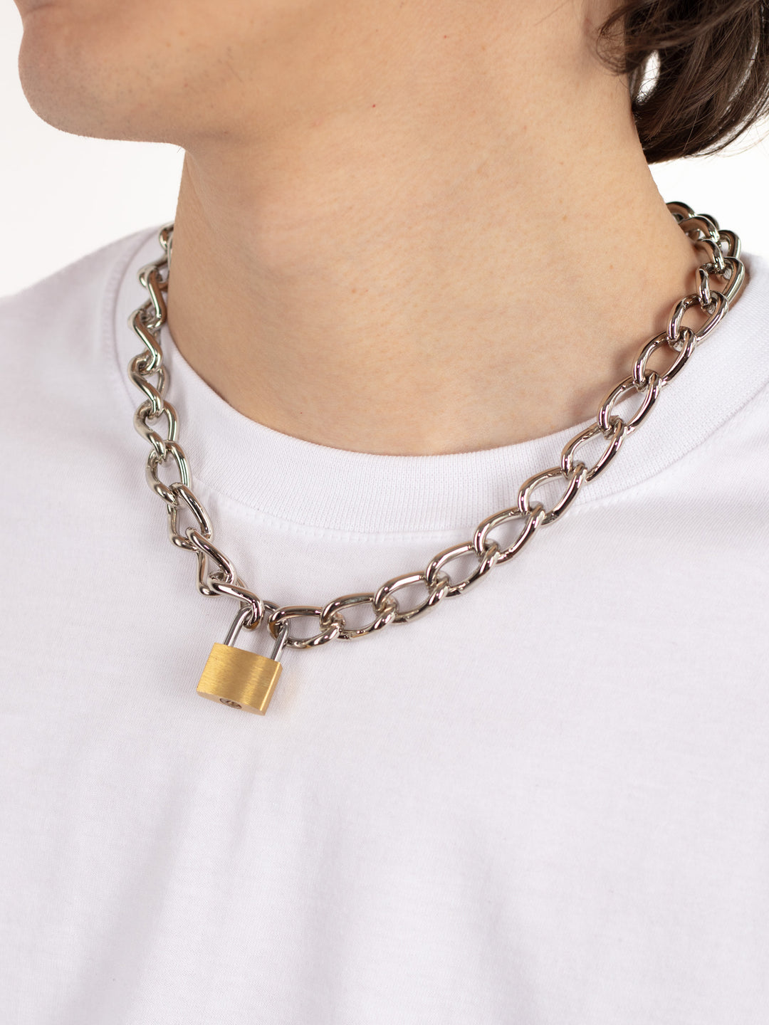 Unisex Thick Gold Tone Padlock Chain Necklace