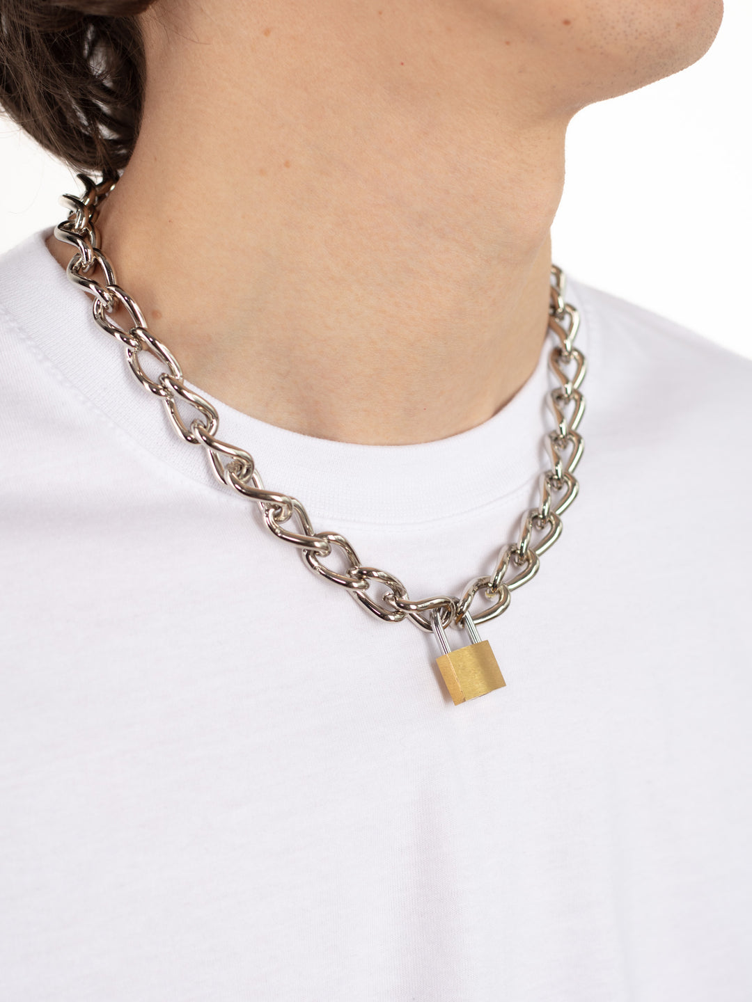 Unisex Thick Gold Tone Padlock Chain Necklace