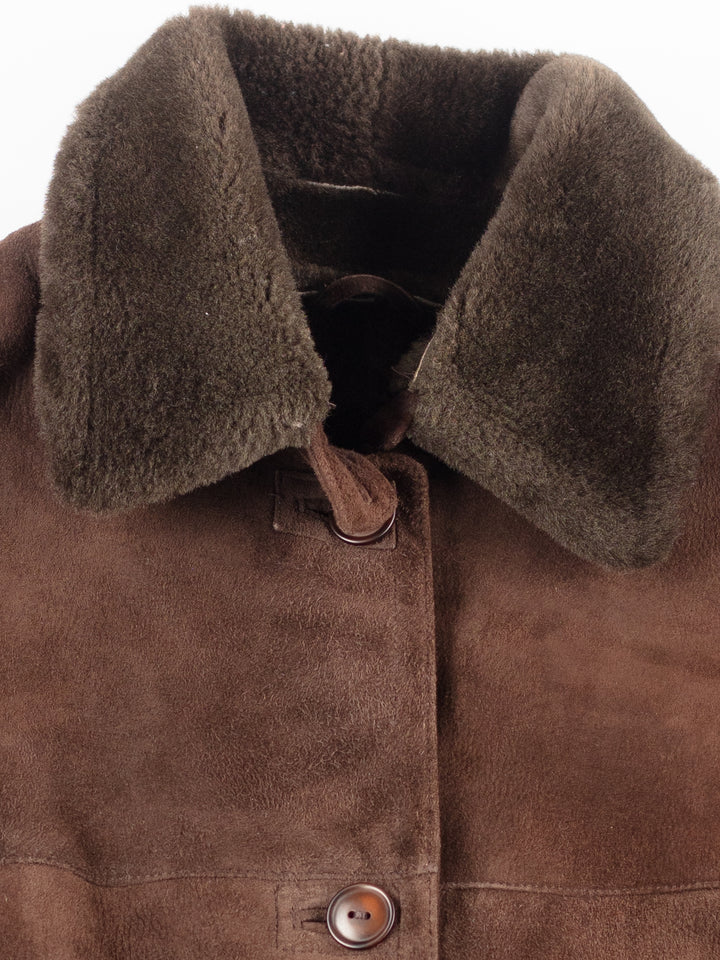 Vintage 70's Women Sheepskin Shearling Coat in Brown