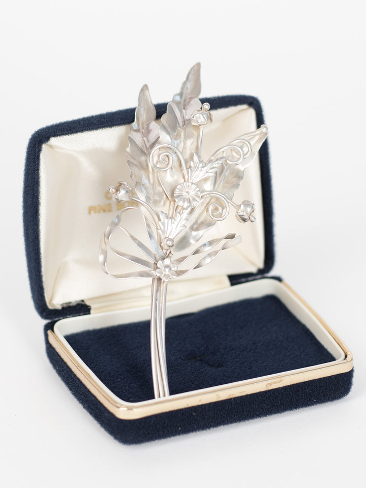Vintage 60's Sterling Silver Floral Brooch