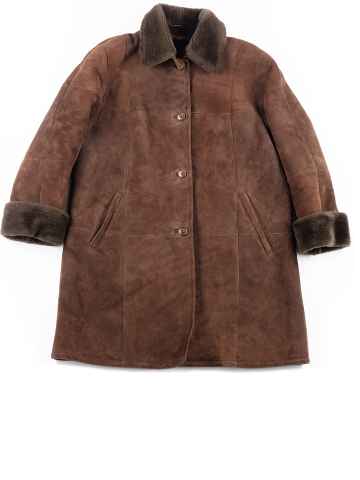 Vintage 70's Women Sheepskin Shearling Penny Lane Coat in Brown