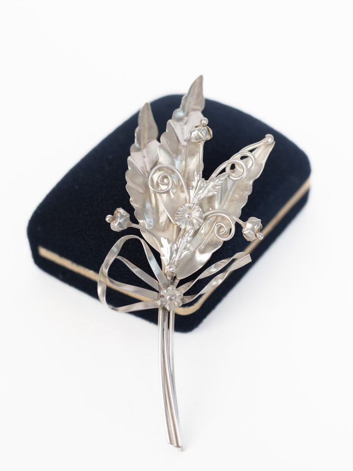 Vintage 60's Sterling Silver Floral Brooch