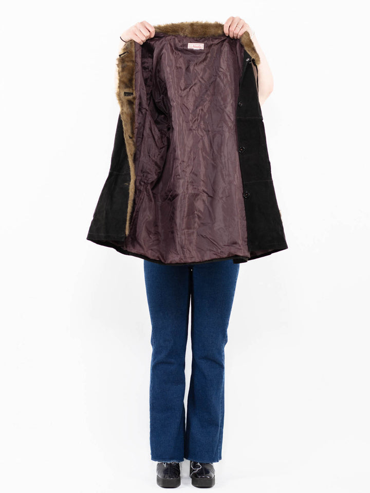 Vintage 00's Women Suede Sherpa Coat in Black