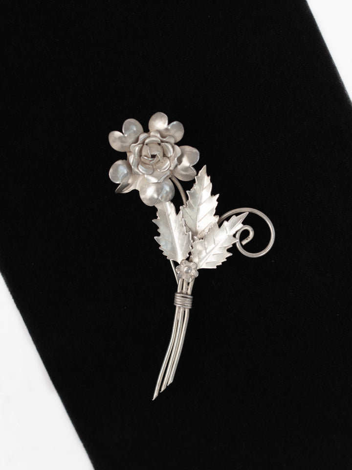 Vintage 60's Sterling Silver Rose Brooch