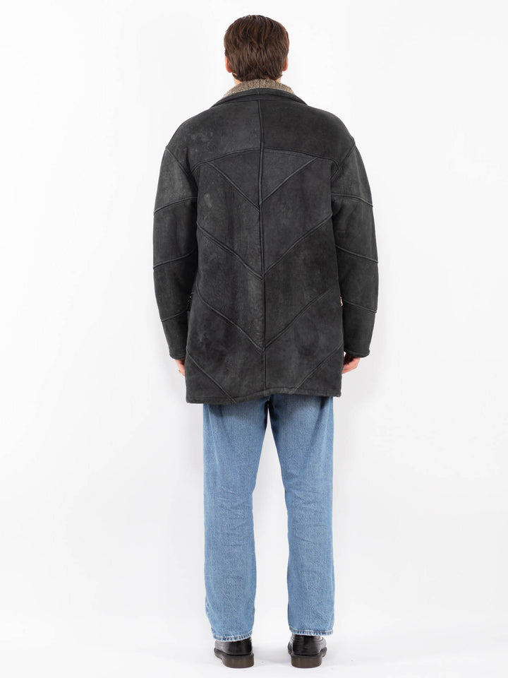 Vintage 90's Men Sheepskin Coat in Black