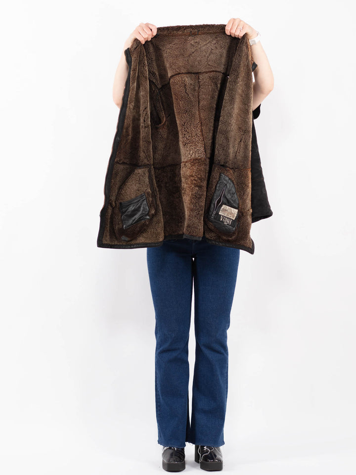 Vintage 80's Women Sheepskin Coat in Black