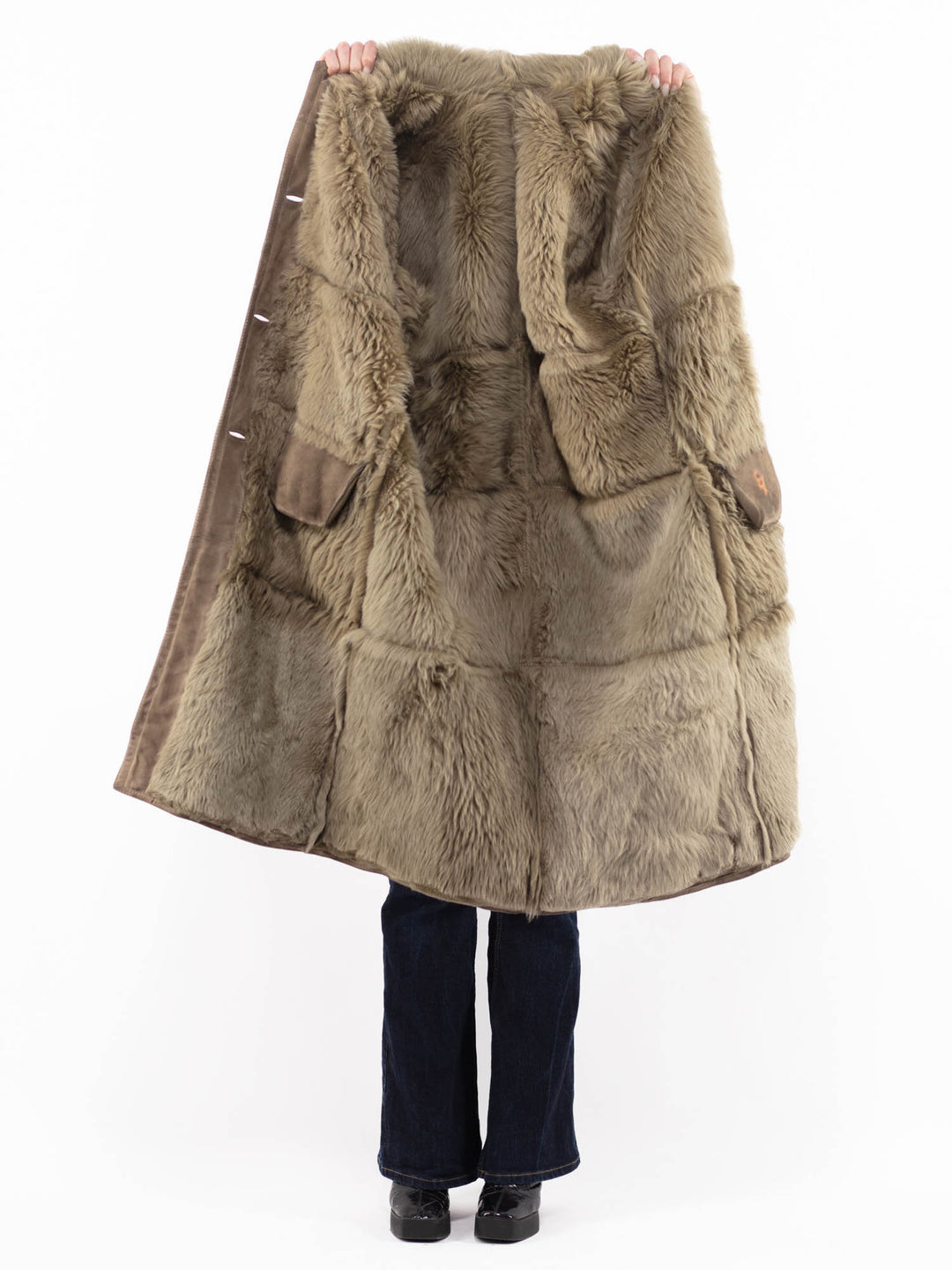 Vintage 80's Women Sheepskin Coat in Beige