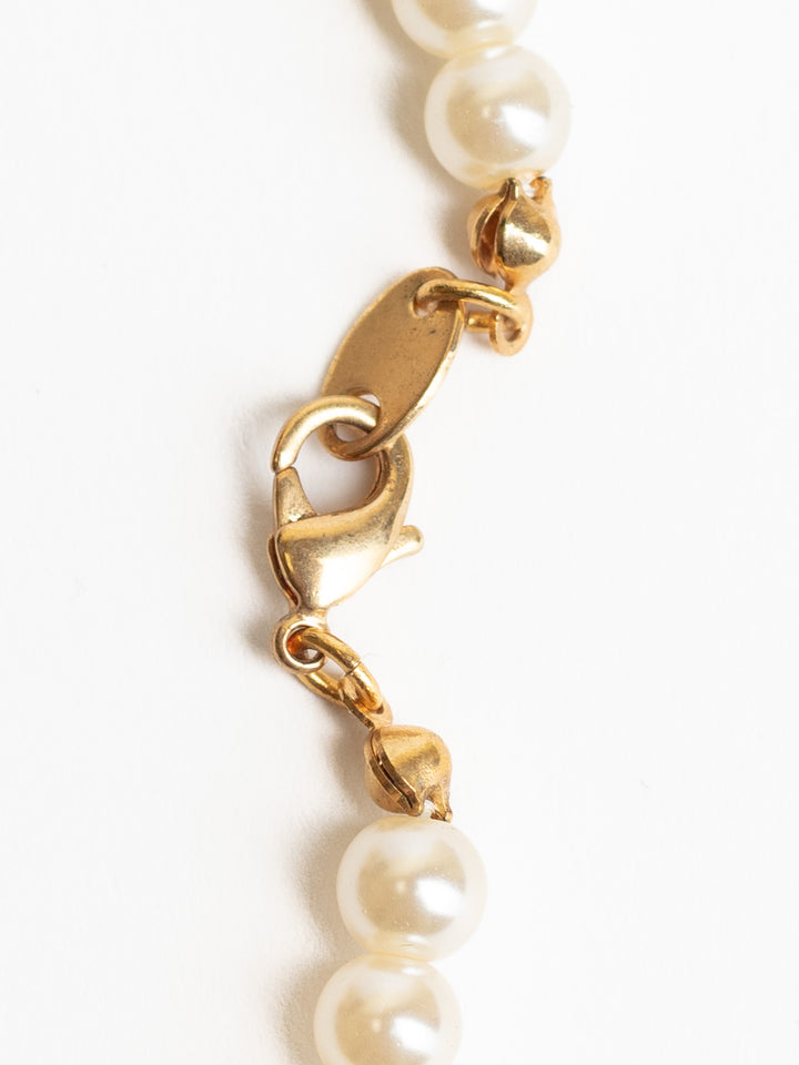 Vintage 80's Faux Pearl Necklace with Red Teardrop Pendant