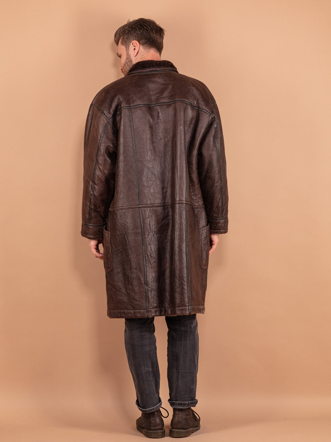 Vintage 80's Men Sheepskin Coat in Brown - NorthernGrip