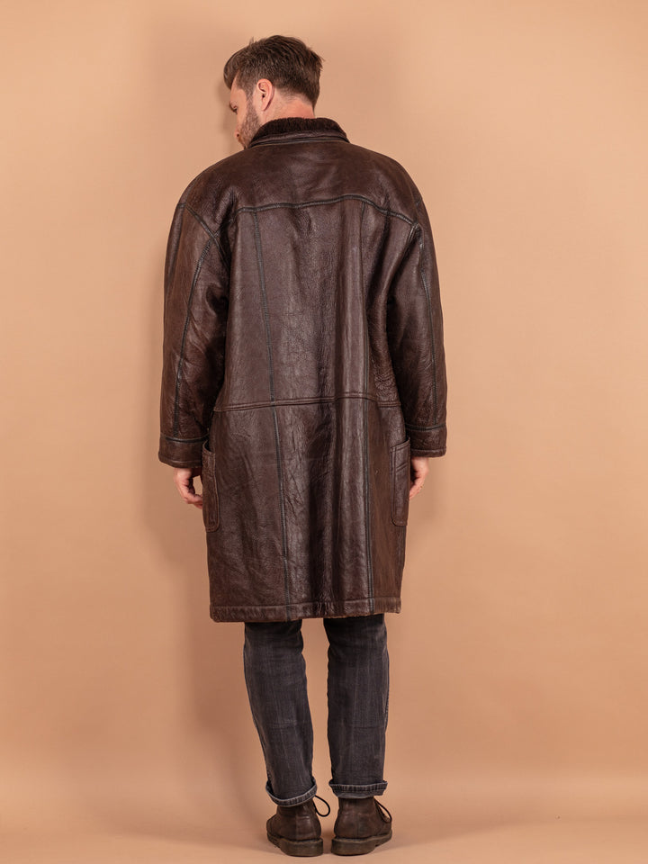 Vintage 80's Men Sheepskin Coat in Brown - NorthernGrip