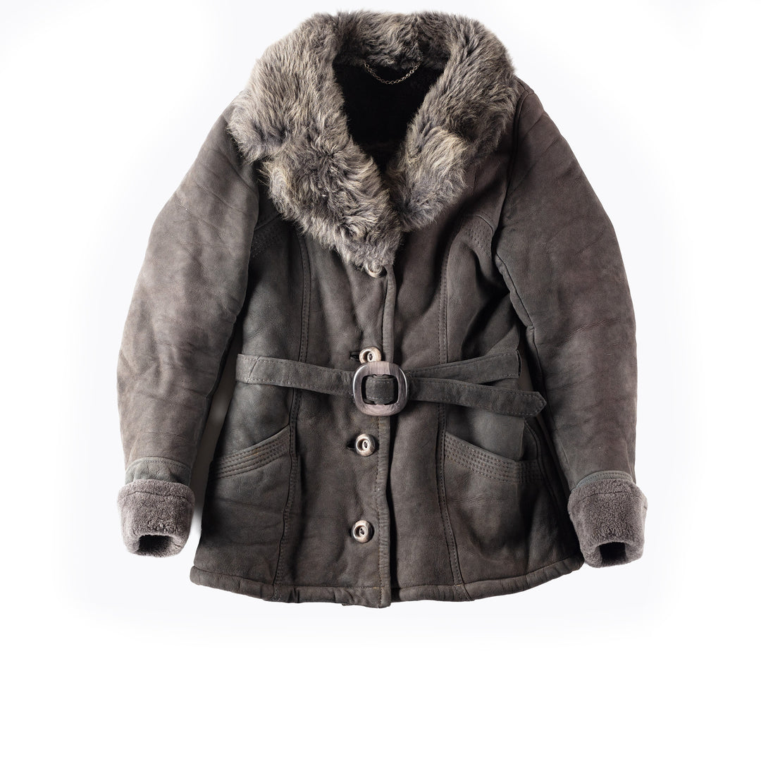 Vintage 70's Women Sheepskin Penny Lane Jacket in Gray