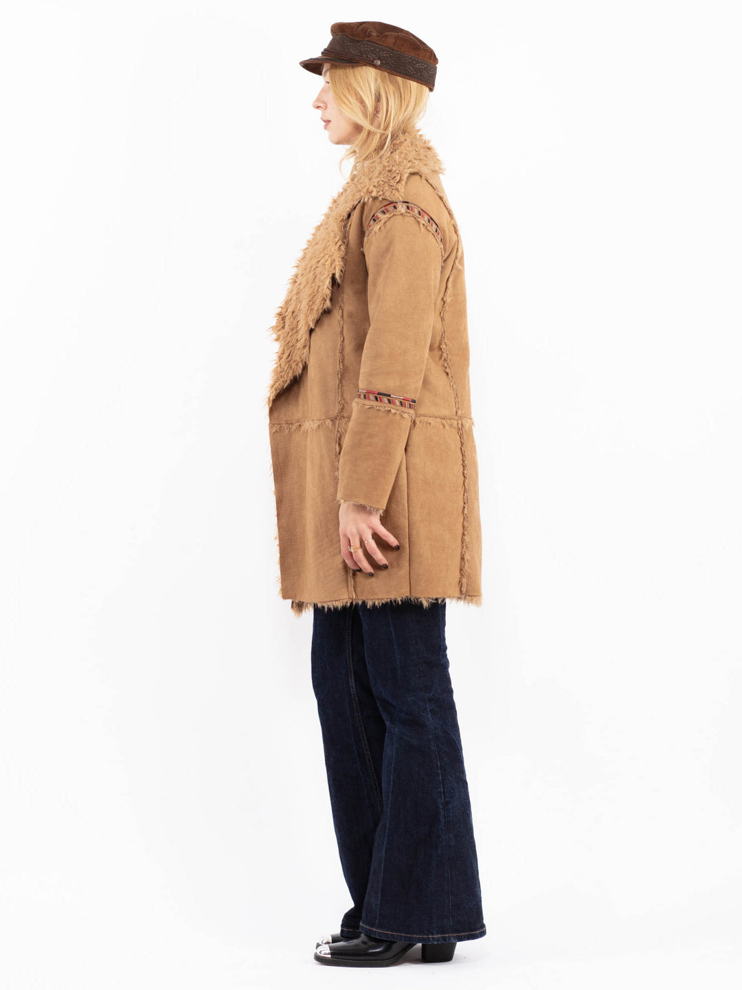 Vintage 00's Penny Lane Faux Sheepskin Coat in Beige