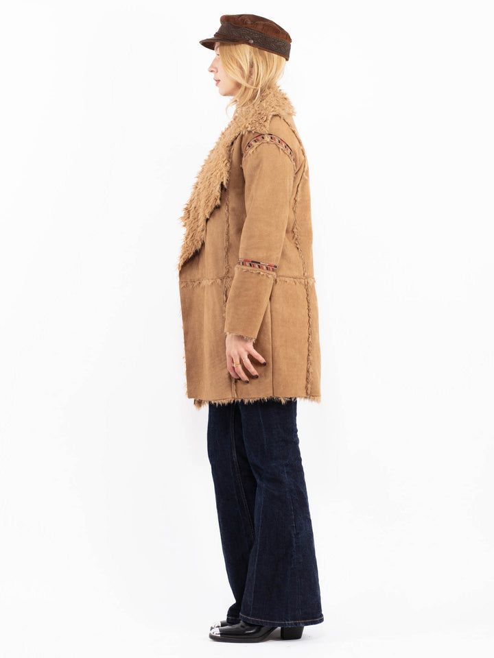Vintage 00's Penny Lane Faux Sheepskin Coat in Beige