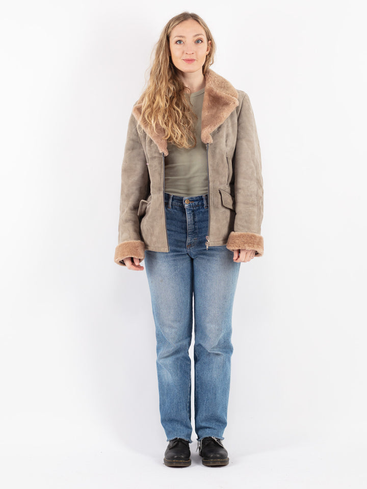Vintage 70's Women Sheepskin Coat in Beige