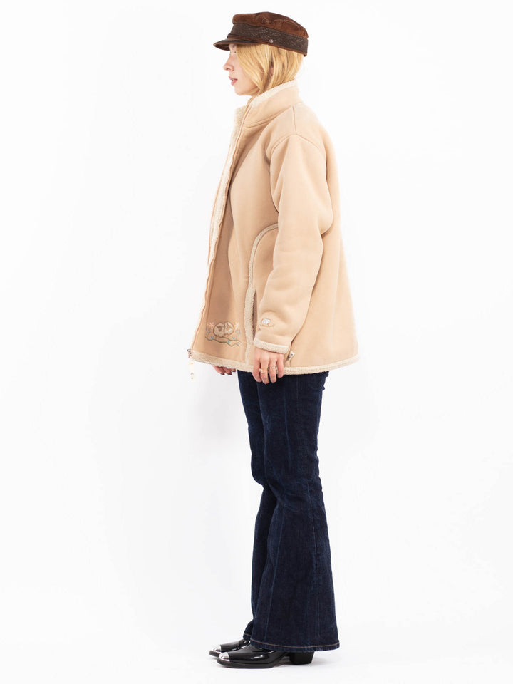 Vintage 00's Women Faux Sheepskin Coat in Beige