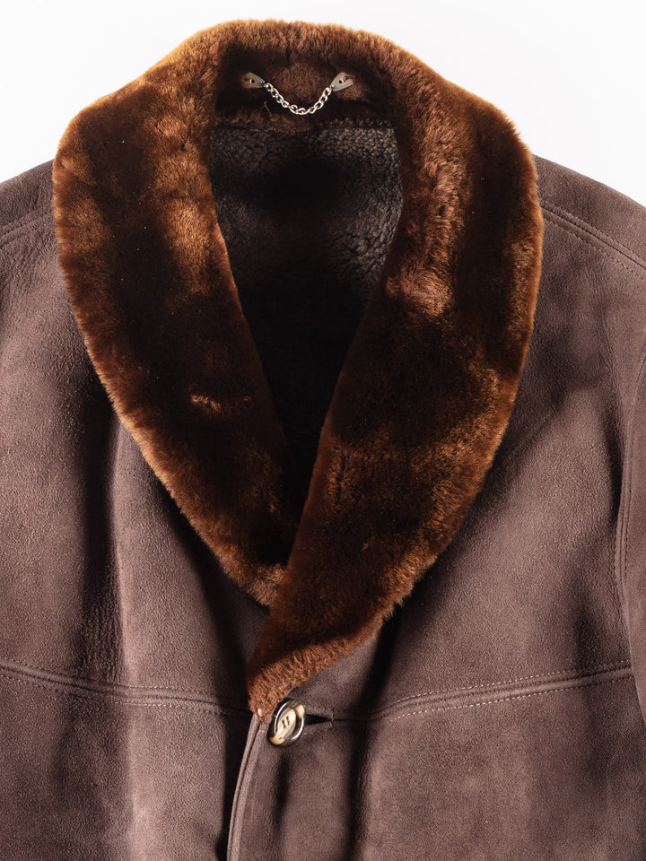 Vintage 80's Men Sheepskin Coat in Brown