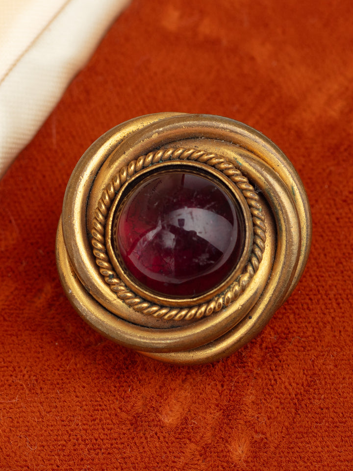 Vintage 50s Deep Red Glass Cabochon Brooch