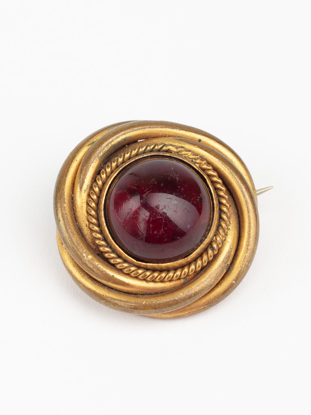 Vintage 50s Deep Red Glass Cabochon Brooch