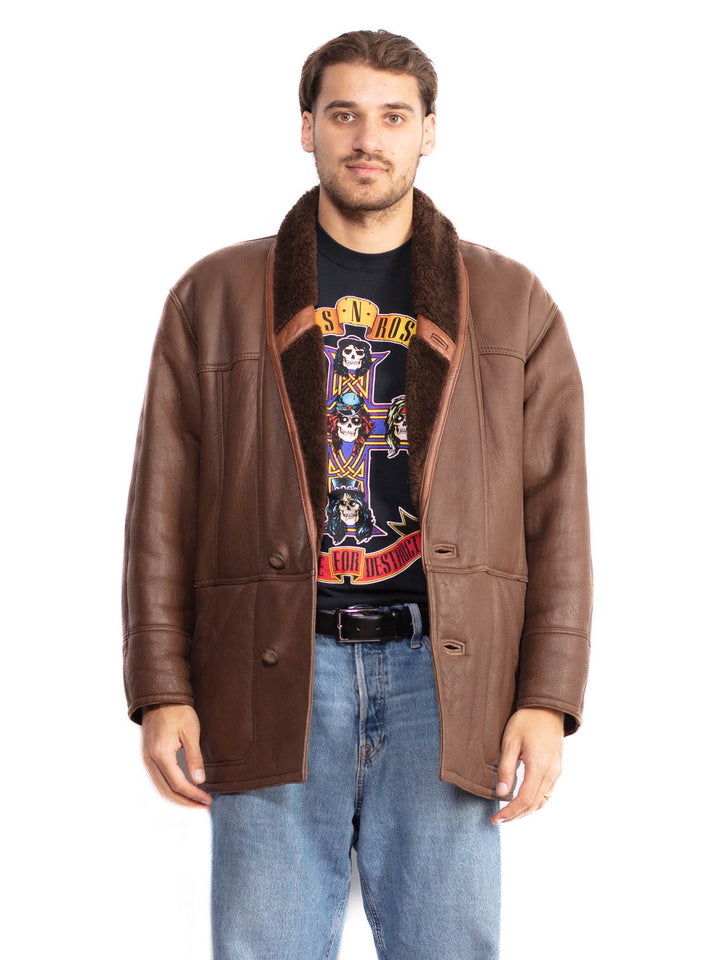 Vintage 80's Men Sheepskin Coat in Brown